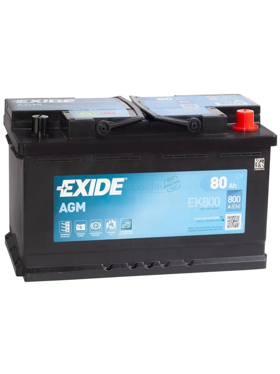 Аккумулятор автомобильный 80 ач обратная полярность agm EXIDE 34104544  купить в интернет-магазине Wildberries