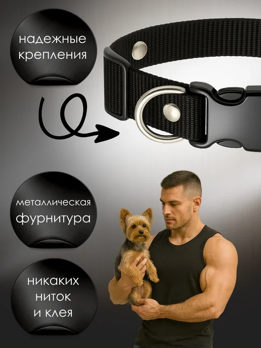 Petsare Ошейник для собак мелких средних пород и кошек, черный, фото 2