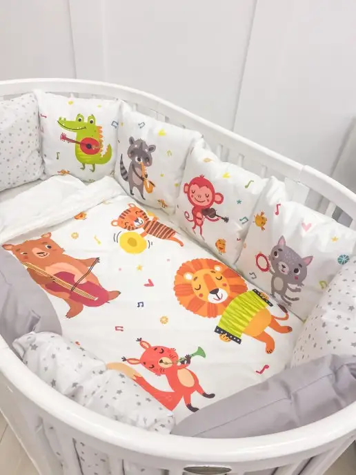 Happy Family Studio Комплект бортиков в кроватку "Музыканты", серый
