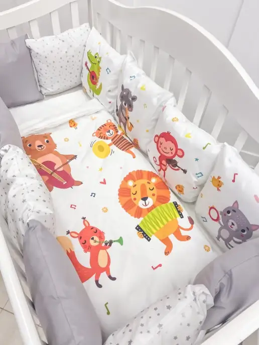 Happy Family Studio Комплект бортиков в кроватку "Музыканты", серый, фото 2