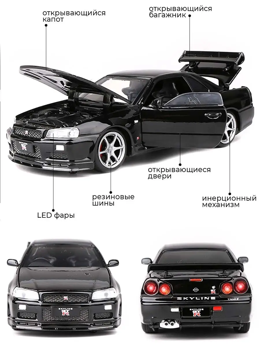 Коллекционные машинки металлические Nissan Skyline GTR R34, Ниссан Скайлайн,  машинки для мальчиков WiMi 34351959 купить в интернет-магазине Wildberries