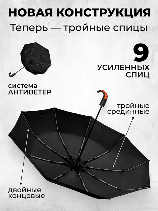 Popular Umbrella Зонт автомат антиветер усиленный, черный, фото 2