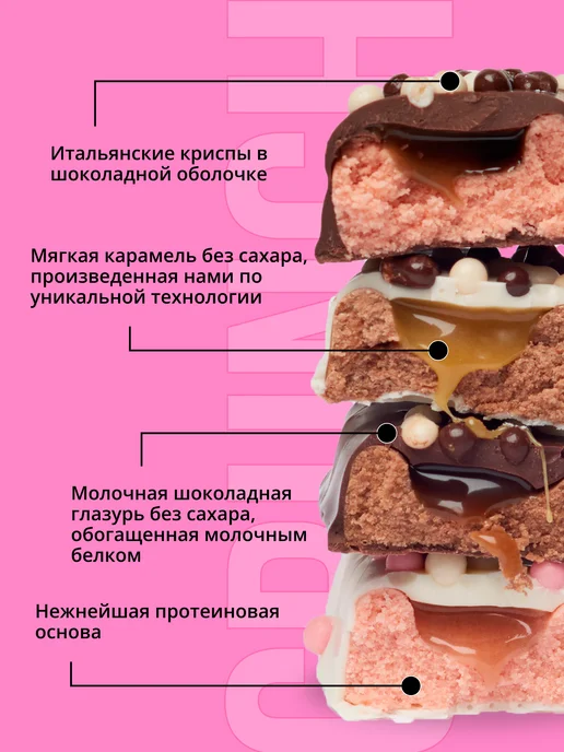 BootyBar Протеиновые батончики без сахара CRUNCH 8штx60г ассорти, 8 шт, фото 3