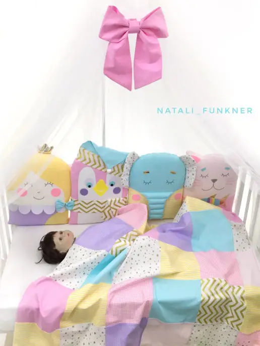 Natali_Funkner Бортики в кроватку для новорожденных Кот подушка, розовый, фото 3