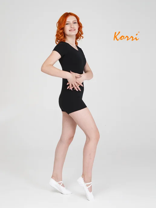 Korri Комбинезон гимнастический с шортами и короткими рукавами, черный, фото 8