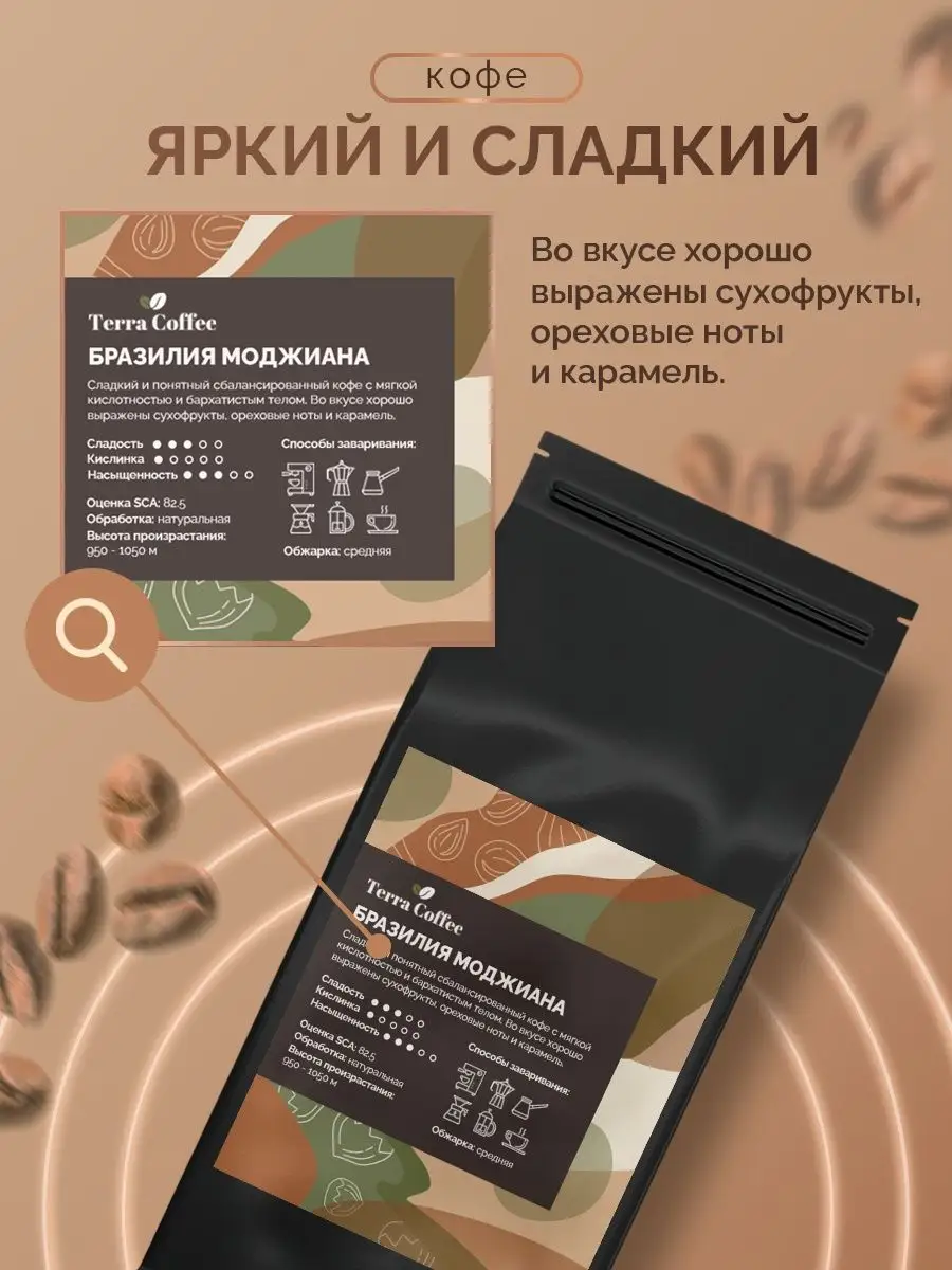 Кофе в зернах 1 кг Бразилия Моджиана, арабика 100% TERRA COFFEE 34773820  купить в интернет-магазине Wildberries