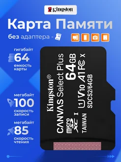 Карта памяти MicroSDXC 64GB Class 10 A1 без адаптера Kingston 34776938 купить за 721 ₽ в интернет-магазине Wildberries
