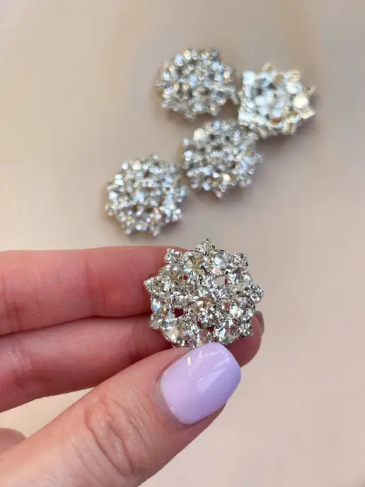Boutonru Пуговицы серебристые стразы 22 мм, 5 штук, серебристый, фото 2