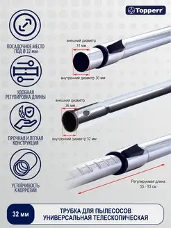 Трубка для пылесоса универсальная 32 мм TOPPERR 34837370 купить за 692 ₽ в интернет-магазине Wildberries