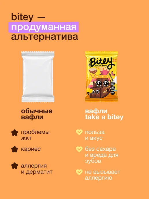 Take a bitey Вафли без сахара детские Шоколад 20×35 г, 20x35, 35 г, фото 5