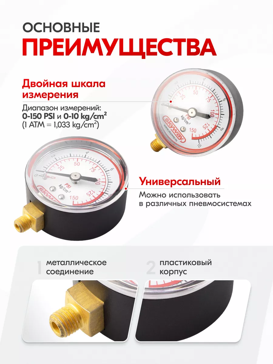 Манометр для компрессора 10,2 АТМ Skyway 35154507 купить за 327 ₽ в  интернет-магазине Wildberries