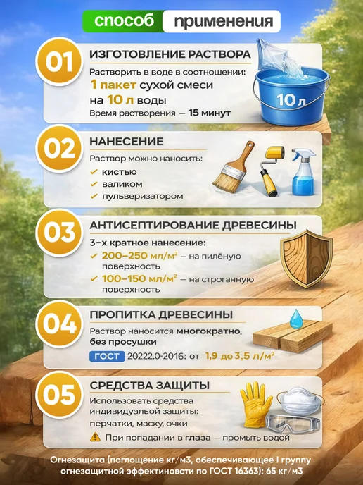 Антисептики для древесины по ГОСТу Строительный антисептик для дерева ББ-32 с огнебиозащитой, вариант, фото 3