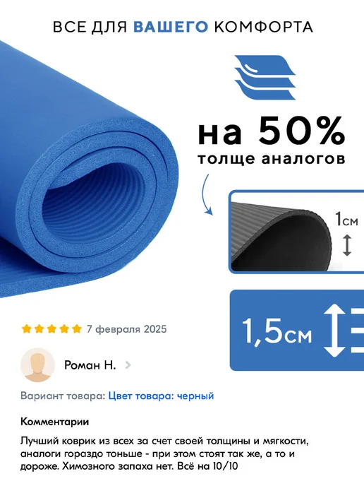 Gravity Коврик нескользящий для йоги и фитнеса, синий, фото 4