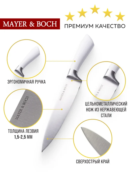 Ножи кухонные набор на подставке с ножницами острые - фото 4