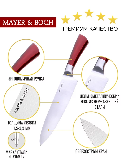 Ножи кухонные набор на подставке с ножницами острые - фото 3