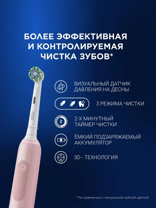 Oral-B электрическая зубная щетка pro 3 3500 черная с футляром 3D, розовый, фото 7