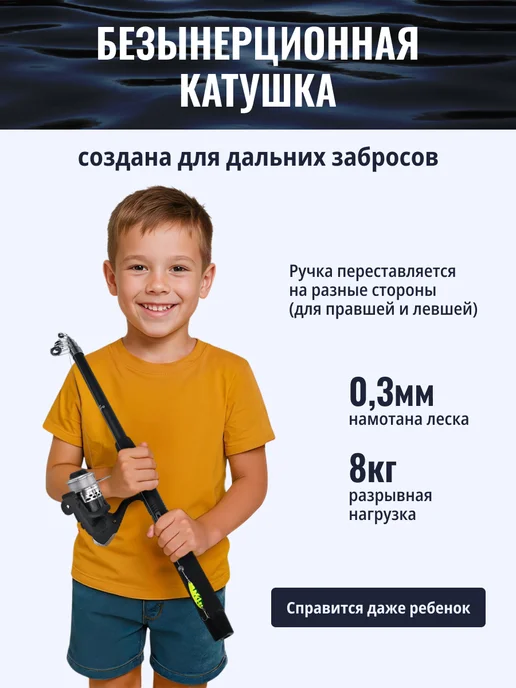Рыбалка с Палычем Спиннинг 180 комплект с катушкой набор, черный, фото 4