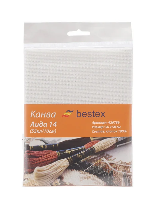 BESTEX Канва для вышивания Аида 14 каунт (Aida 14), 50х50см, белый, фото 4