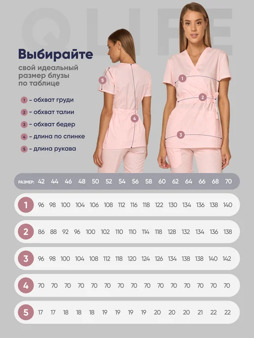 QLIFE Медицинский костюм хирургический с брюками, розовый, фото 3