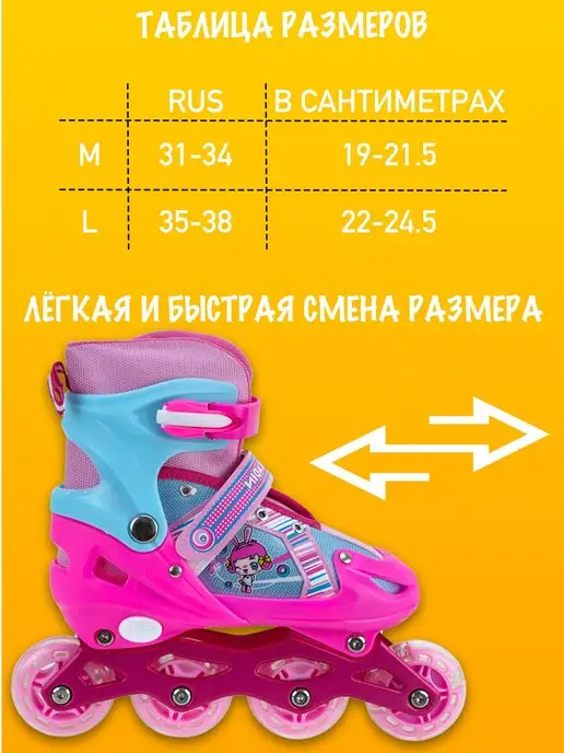 LIKE GOODS Ролики Раздвижные с точной регулировкой размера, розовый, фото 2