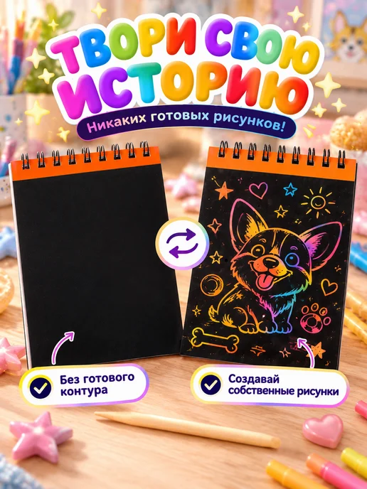Сима-Ленд & Школа талантов Блокнот-гравюра "Корги бум", 10 листов, штихель, черный, фото 4
