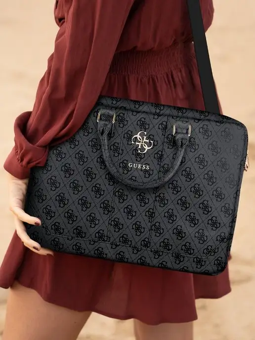 GUESS Сумка для ноутбука 15, 15.6" из экокожи с ремнем, серый, фото 3