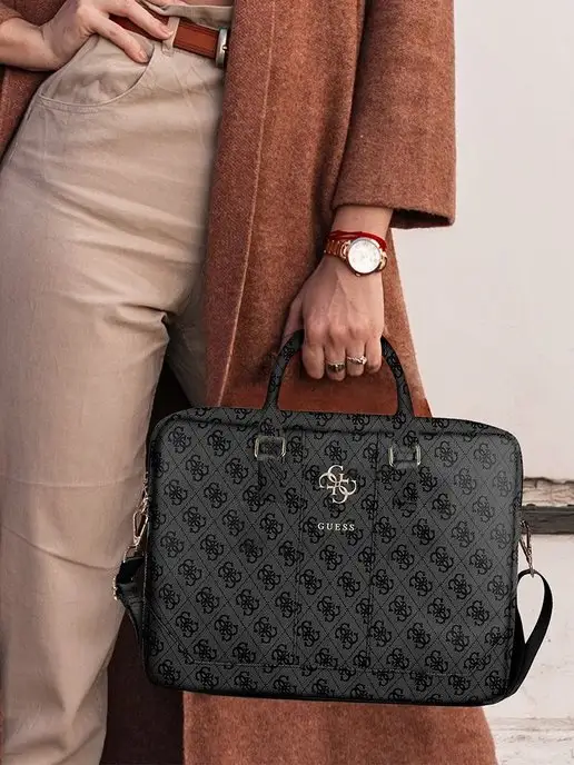 GUESS Сумка для ноутбука 15, 15.6" из экокожи с ремнем, серый, фото 4