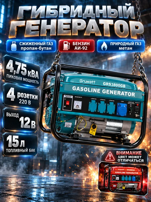 Gruwatt Бензиновый генератор гибридный 3,8 кВт, 3 8