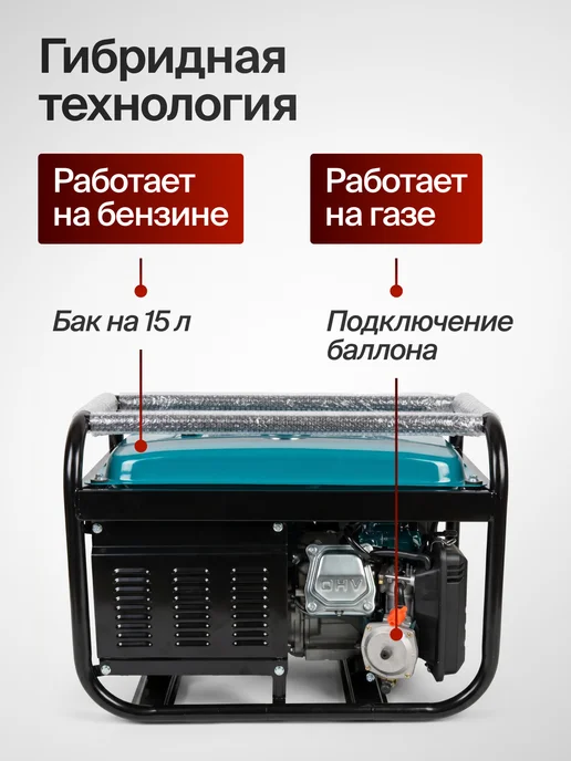 Gruwatt Бензиновый генератор гибридный 3,8 кВт, 3 8, фото 2