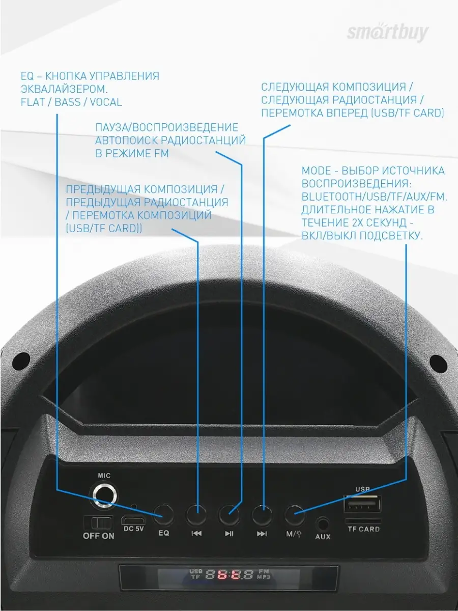 Колонка беспроводная с микрофоном ROCKET 20Вт, BT, MP3, FM Smartbuy  36029042 купить в интернет-магазине Wildberries