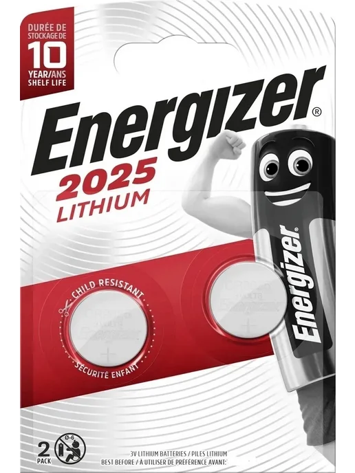 Energizer Батарейки CR2025 литиевые дисковые таблетки 2шт, 3V, 2 шт