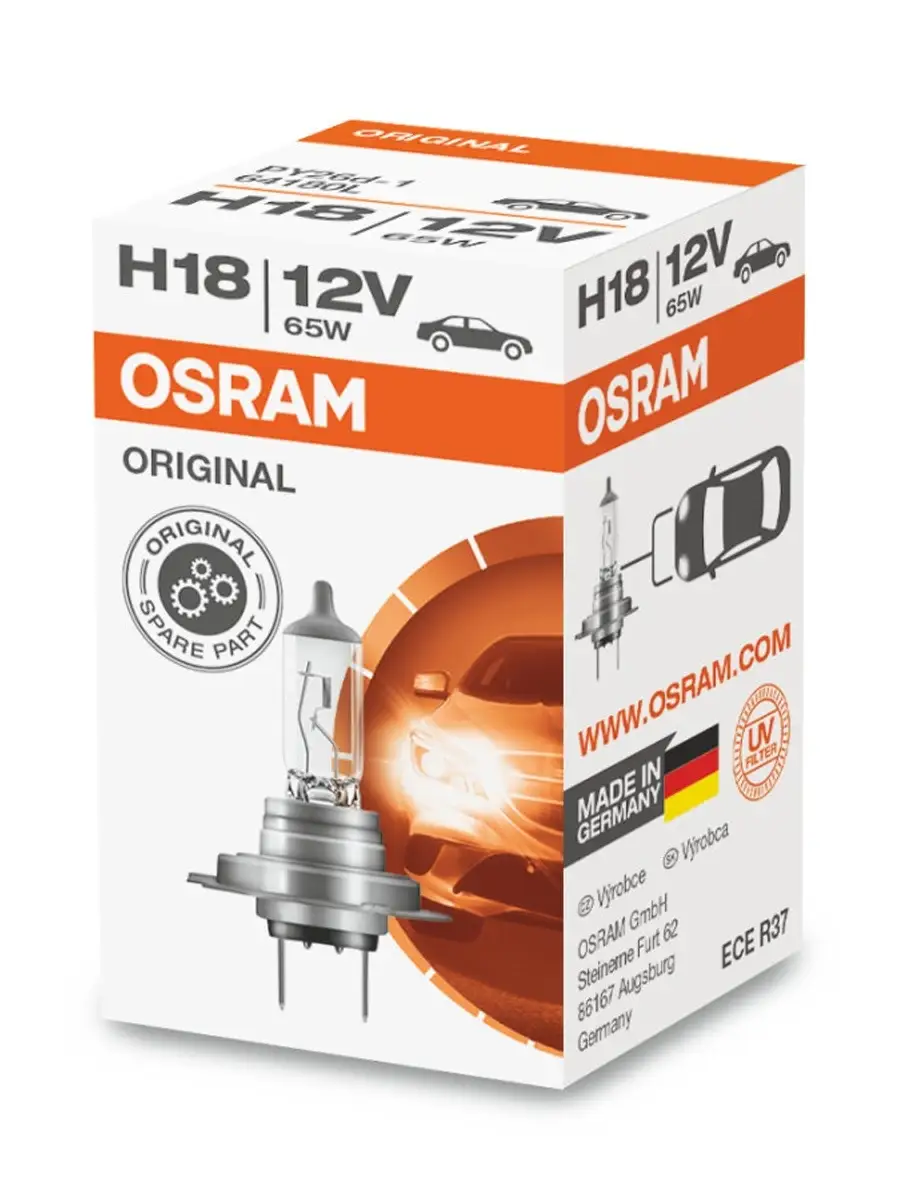 Лампа галогенная автомобильная OSRAM H18 PY26D-1 12V65W 3200K 1шт. Осрам  64180L Osram 36255215 купить в интернет-магазине Wildberries