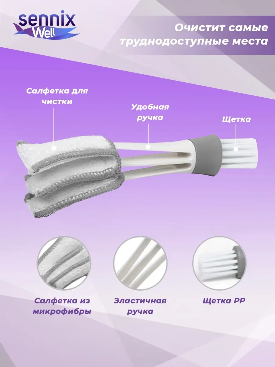 Щетка для чистки салона автомобиля/автомобильная c микрофиброй/для  затрудненных мест Sennix 36277929 купить в интернет-магазине Wildberries
