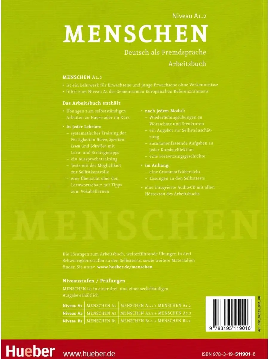 Menschen A1.2 Arbeitsbuch mit Audio CD Hueber Verlag 36286380 купить за 1  114 ₽ в интернет-магазине Wildberries