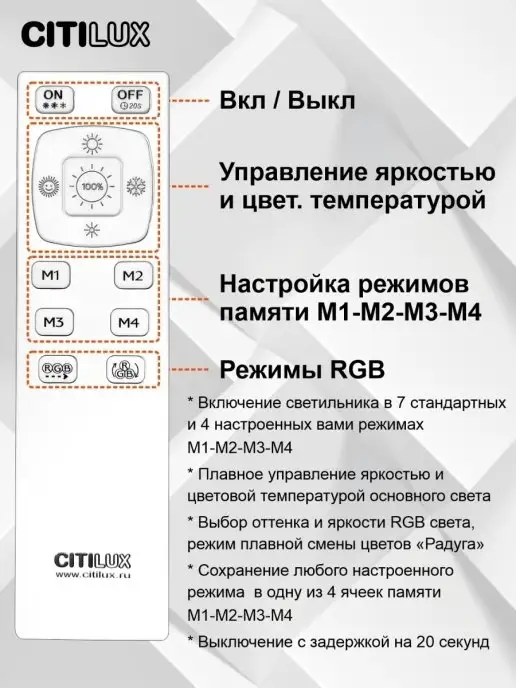 Citilux Люстра потолочная светодиодная с пультом Мишель CL229151, белый, фото 7