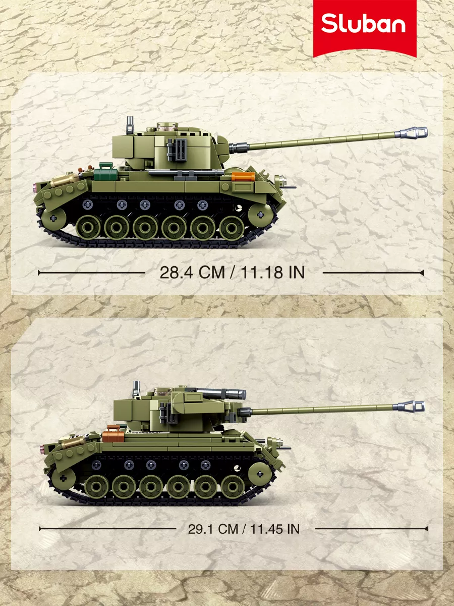 Sluban M38-B0860 Wwii-m261 Pershing Medium Tank 2in1