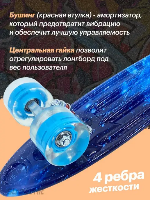 Street Hit Скейтборд Пенниборд Космос со светящимися колесами, синий, фото 3
