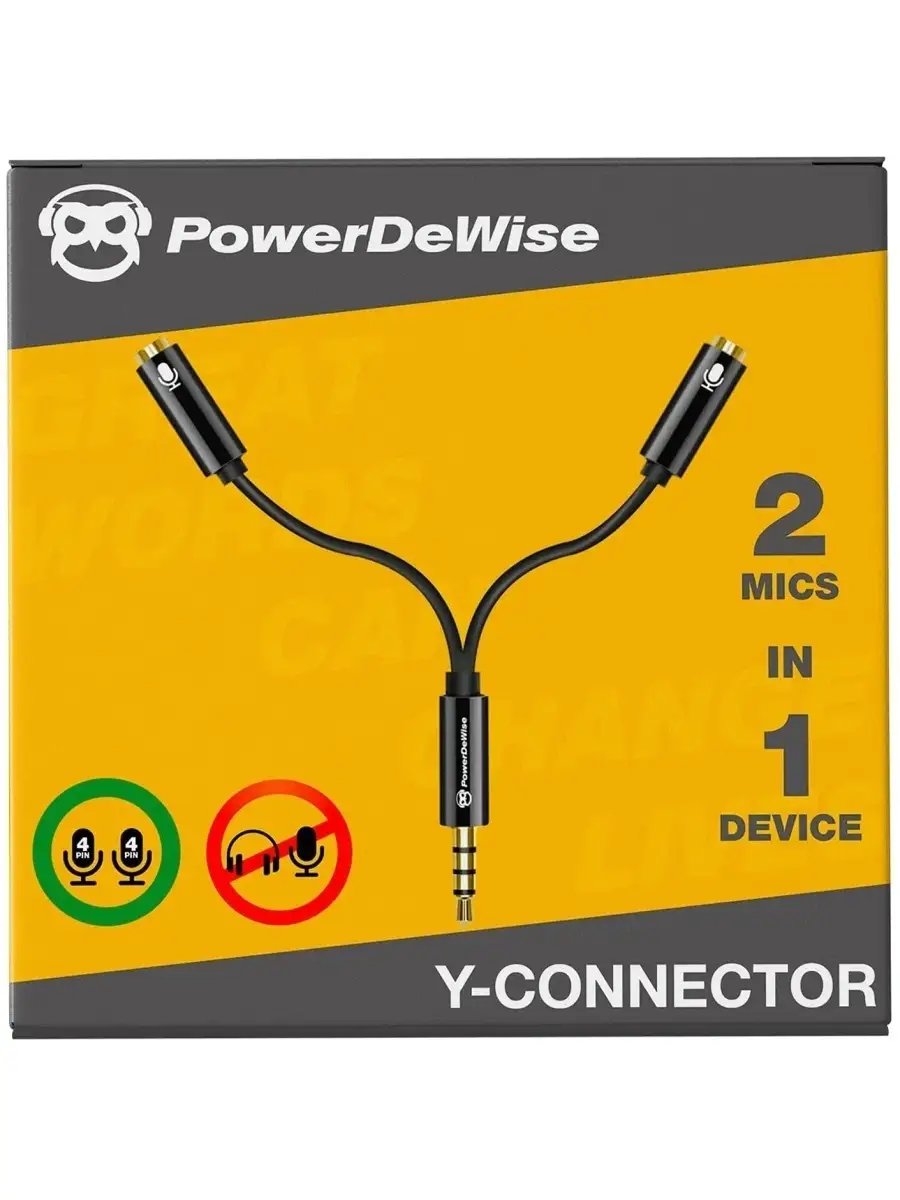 Переходник разветвитель Y-connector - Jack 3.5 мм на 2 микрофона или 2  наушников 3.5 мм, 4 pin TRRS PowerDeWise 36351738 купить в  интернет-магазине Wildberries