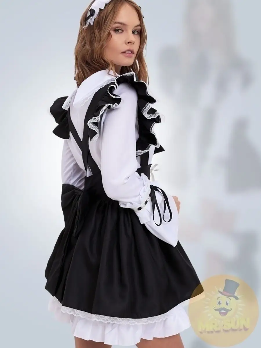 Карнавальный костюм горничной черное платье миди Уэнсдей
