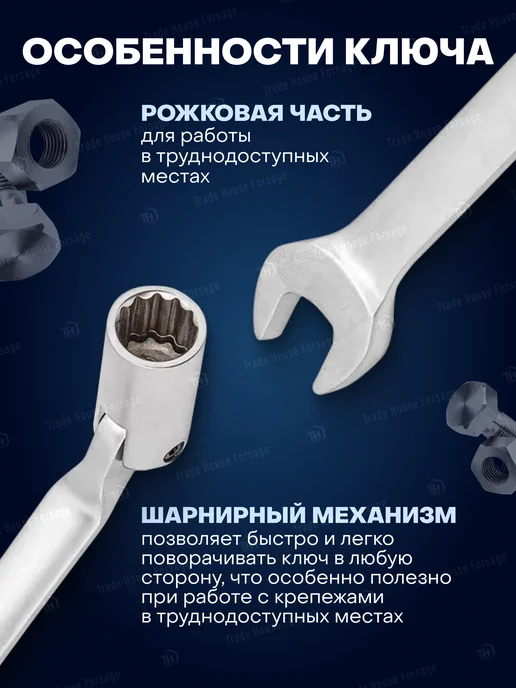 FORSAGE Ключ рожково-торцевой шарнирный 18 мм, серый, фото 2