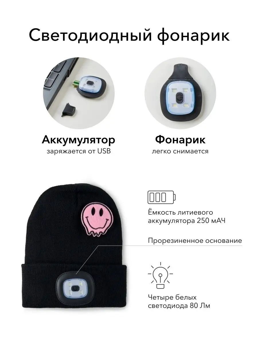 Шапка с фонариком детская Happy Baby 36467603 купить в интернет-магазине  Wildberries