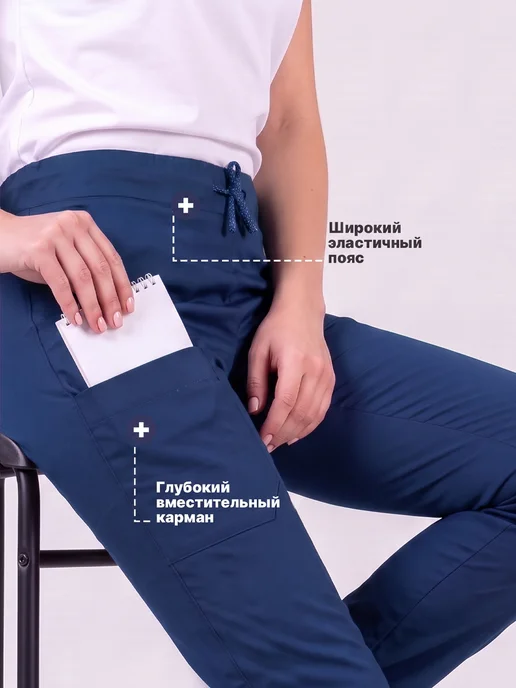 АЙБОЛИТ Брюки медицинские женские джоггеры зауженные, синий, фото 5