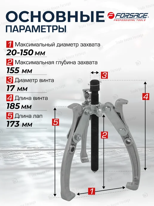 FORSAGE Съемник подшипников двух-трехзахватный переставной 6'', вариант, фото 2
