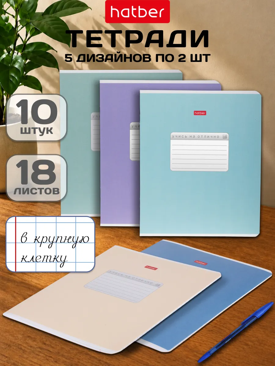Тетрадь 18 листов крупная клетка 10 штук