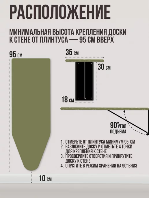 Волжаночка Гладильная доска настенная встраиваемая, зеленый, фото 2