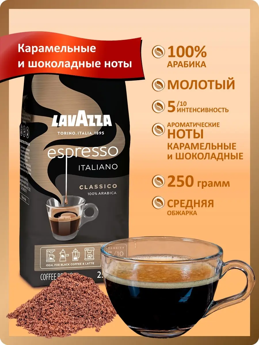 Итальянский кофе Лавацца молотый 250гр и в зернах 1кг Lavazza 36886129  купить в интернет-магазине Wildberries