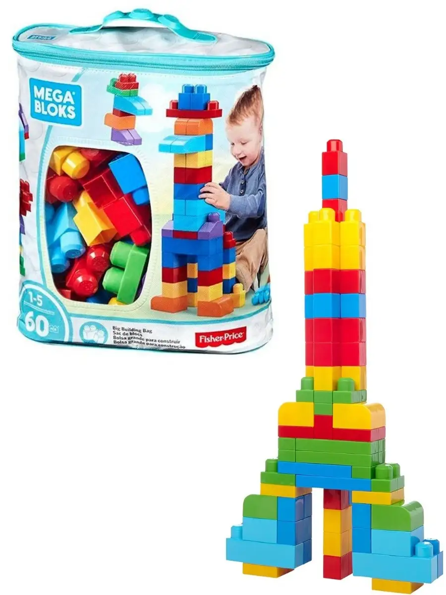 Конструктор для малышей Fisher Price Mega Bloks, мешок 60 или 80 деталей  DCH54 с крупными деталями Fisher Price 36898905 купить в интернет-магазине  Wildberries