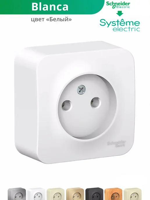 Systeme Electric Одинарная розетка накладная без заземления Шнайдер BLANCA, белый