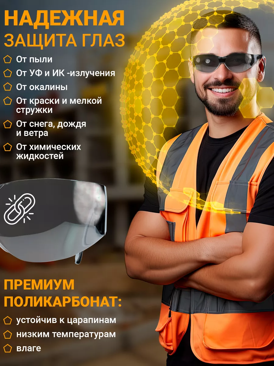 Очки защитные универсальные, 12 шт.Затемненные ударопрочные ABC Pack &  Supply 36937509 купить в интернет-магазине Wildberries