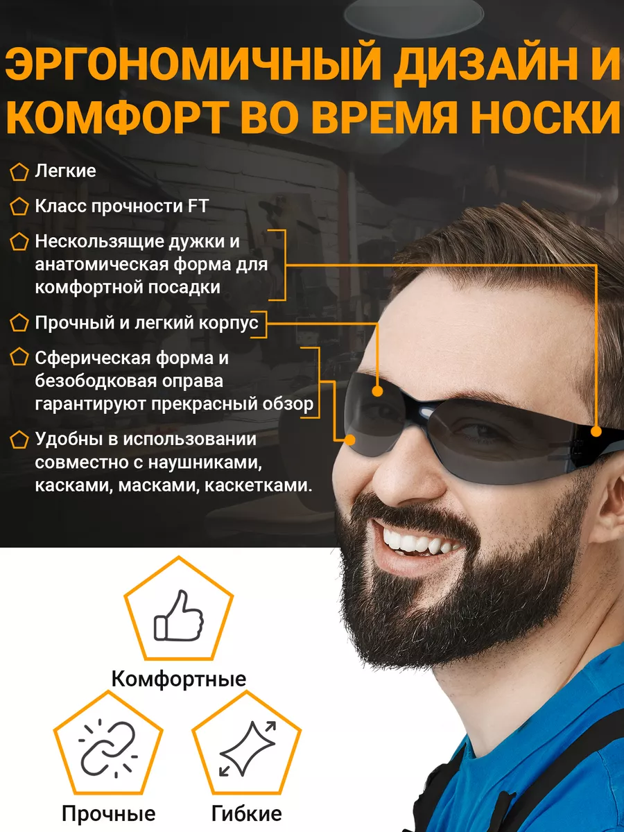 Очки защитные универсальные, 12 шт.Затемненные ударопрочные ABC Pack &  Supply 36937509 купить в интернет-магазине Wildberries